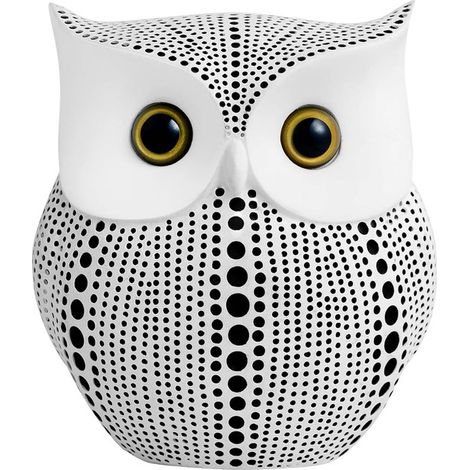 Estatua de búho para decoración del hogar y oficina, figura de pájaro Buhos hecha a mano con puntos para interiores, estantería, adorno (blanco) (1/5)