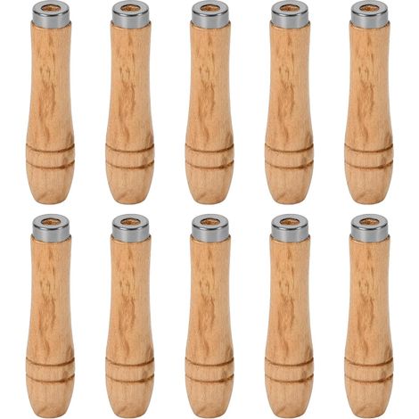 10 Pack Wooden File Handles, File Cutting Tool, Safety Handle with Metal Safety Rings, Durable Replacement Handle (90mm) (1/5)