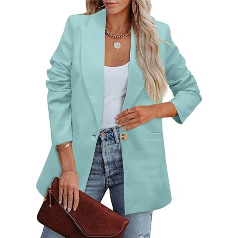 Veste de tailleur femme à manches longues, couleur unie, style décontracté, en polyester doux, idéale pour le travail et les activités de plein air, vert clair, taille XXXL (1/4)