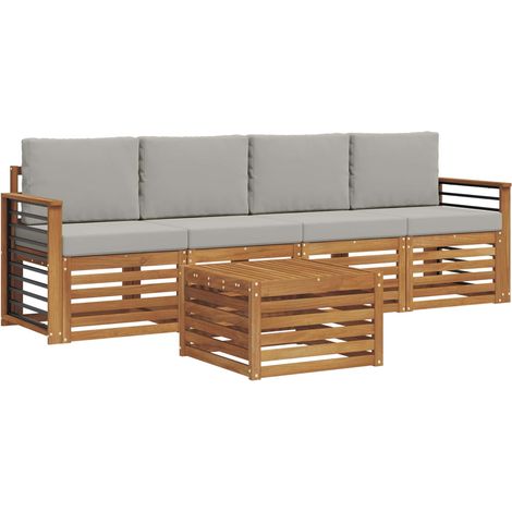 Conjunto de sofás de exterior 5 uds. Gris Natural y Claro vidaXL (1/5)