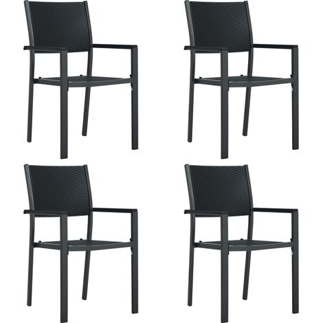 Garden Chair Set of 4 Black Plastic, Steel Standard Lightweight vidaXL