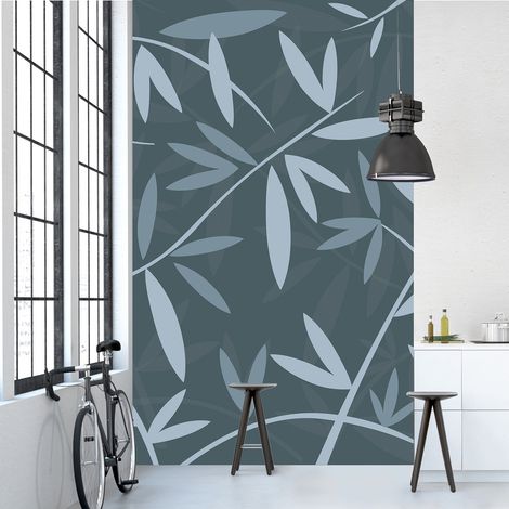 Papier peint intissé bleu motif bambou, 250x150cm, fond foncé. Décorez votre intérieur avec ce papier peint intissé unique (1/2)