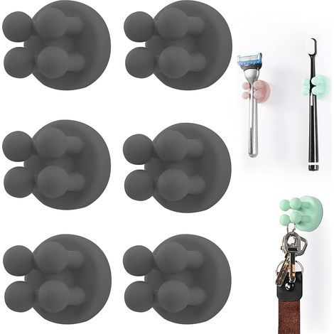 Lot de 6 Supports Brosse à Dents, Silicone Auto-adhésif, Étanche, Mural, Salle de Bain (1/5)