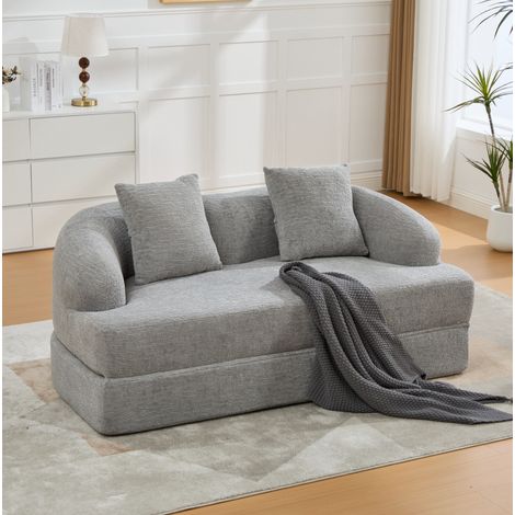 Sofá cama convertible de 2 plazas, con 2 cojines, chenilla gris claro, 157 x 84 x 65 cm DESVIAE (1/5)