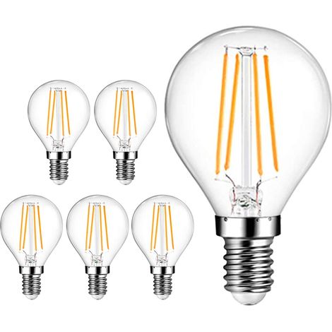 5er-Pack Standard-E14-LED-Glühbirne, 6 W, entspricht 60 W, Vintage-E14-LED-Glühbirne, 2700 K, warmweiß, klare Farbe, Glas, 5 Stück