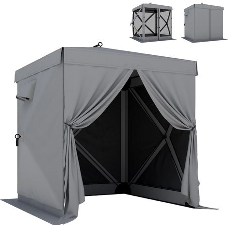 Pavillon pliant 1,85 x 1,85 m, étanche et résistant à l'hiver, avec 4 panneaux latéraux en filet, sac de transport et protection UV 30+. (1/5)