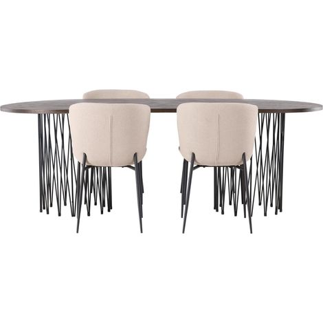 Stone Essgruppe Esstisch Mokka 4 Stühle Bouclé beige. (1/4)