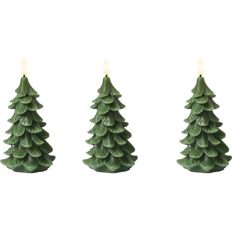 Set of 3 LED Candles VELOURA Christmas Tree 16 cm Green (1/5)