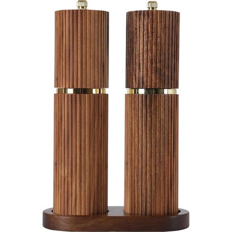 Moulins à sel et à poivre, bois d'acacia, lot de 2 avec support, mouture réglable (1/5)