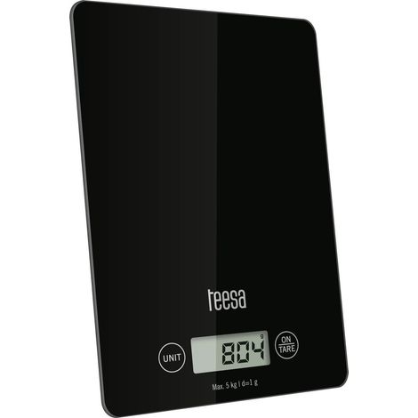 Balanza electrónica de cocina, de cristal, para el hogar, negra, Teesa, tara, 5 kg
