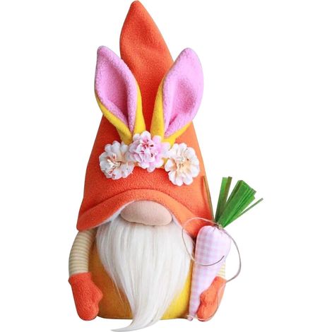 Gnome En Peluche - Chapeau Carotte Et Longues Oreilles - Décoration De Printemps Scandinave - Ornement De Table - 1 Pièce