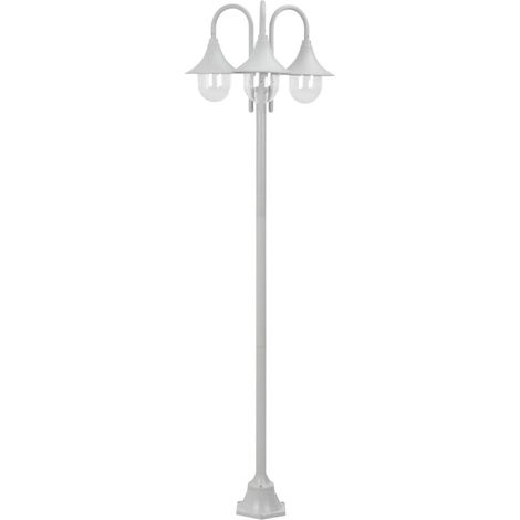 Lampadaire de jardin Lampe sur Pied d'extérieur Lampe De Jardin E27 220 cm Aluminium 3 lanternes Blanc 25288 (1/5)
