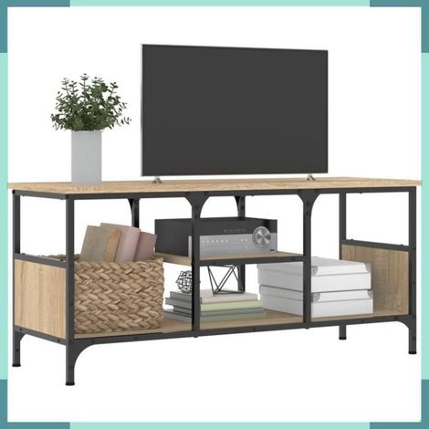 831799 Meuble TV chêne sonoma 100x35x45 cm bois d'ingénierie et fer (1/5)
