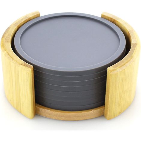 Sous-verres ronds en silicone - Lot de 8 avec boîte - Sous-verres en verre noir conçus pour les boissons, les tasses, les bars, le verre - Dessous de verre en silicone Gris (1/2)