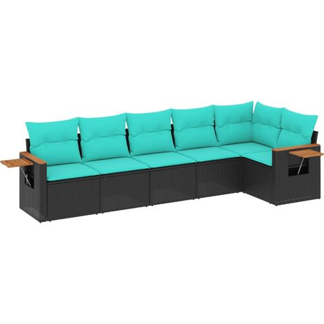 Maison Exclusive - Set Divani da Giardino 6 pz con Cuscini Nero in Polyrattan (1/5)
