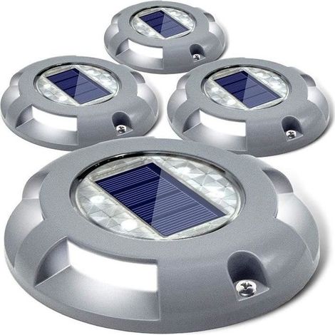 Lampe Solaire Jardin,4pcs 4 LED Étanche IP65 Balise Chemin Pave Solaire Éclairage Bord de Piscine Bassin Encastrable Sol Clôture (1/4)