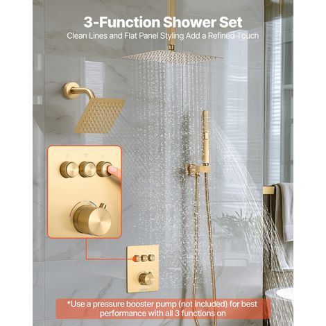Ensemble de Robinetterie de Douche, Système de Douche Thermostatique 3 Fonctions, Pommeau Haut à Effet Pluie 30,5 cm, Pommeau Mural… (1/5)