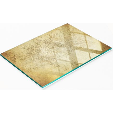 Tagliere da cucina in vetro temperato con grafica di una mappa del mondo antica, 80x52 cm. (1/5)