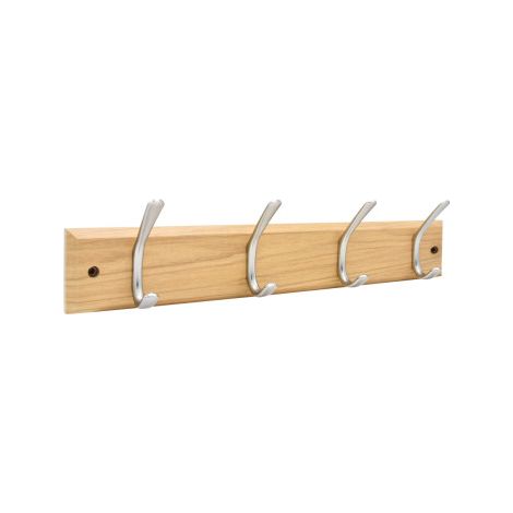 CIME Patère murale minimaliste 4 crochets zamak nickelé décor chêne 450 mm (1/4)
