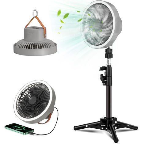 Ventilateur Camping 10000mAh – Trépied Réglable – 3 Vitesses – 180° – Crochet – Puissant (1/5)
