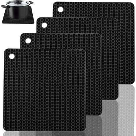 Dessous de plat en silicone AVANA (lot de 4) - Dessous de plat haut de gamme - Multifonctionnels - Résistants à la chaleur - Lavables au lave-vaisselle - Antidérapants - Motif nid d'abeille (2 ronds, (1/5)