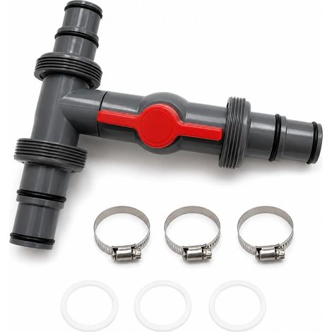 Raccord Piscine 3 Voies avec Vanne PVC 32/38 mm  Plastique robuste pour usage extérieur : idéal pour les piscines, systèmes de filtration et circuits d’eau. (1/5)