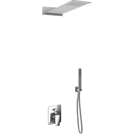 Kit Doccia 2 Vie Soffione Acciaio Inox Slim 2,5 mm + Presa Acqua + Flessibile + Doccino Soffione Rettangolare 55x23 cm (1/4)