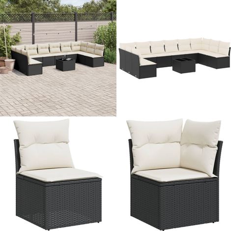 Salon de jardin 11 pcs avec coussins noir résine tressée - Ensemble Salon De Jardin - Meuble De Jardin - Salon De Jardin Design - Mobilier De Jardin Moderne - Canapé Jardin - Home & Living (1/5)
