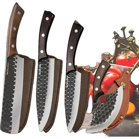 Juego de cuchillos de cocina, hojas forjadas a mano, mango ergonómico, 4 piezas (1/2)