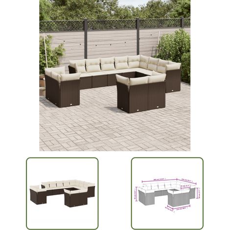 The Living Store 12-tlg. Garten-Sofagarnitur mit Kissen Braun Poly Rattan - Gartensofas - Outdoor Möbel - Gartenmöbelset - Lounge Set - Rattan Sofa (1/3)