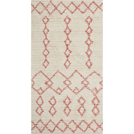 Tappeto rettangolare cotone 80 x 150 cm Buxar motivo geometrico beige e rosa (1/5)