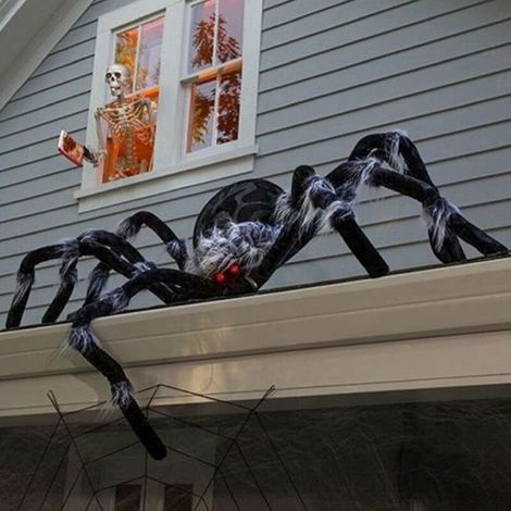 Araignée Halloween, Araignee Géante,Outdoor Halloween Decorations Large Fake Hairy Spider with Red Eyes, Deco Horreur pour Jardin (1/4)