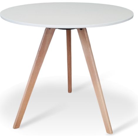 Designetsamaison – Table à manger ronde scandinave blanche 80cm – Pieds en bois – Hauteur 72cm – Design épuré pour salle à manger moderne (1/5)