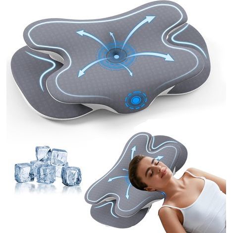 Oreiller ergonomique mémoire de forme 65 x 39 x 14/10cm – Soutien cervical – Taie en soie antibactérienne – Soulage douleurs cou et épaules (1/5)