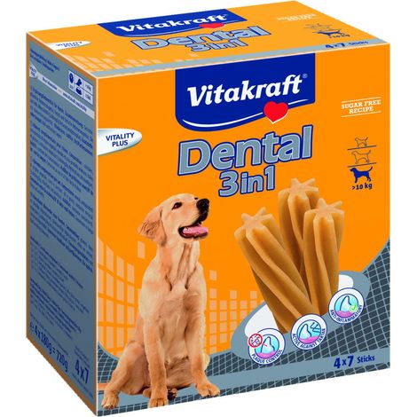Vitakraft Dental 3en1 Multipack – Snack dentifrice pour chiens à partir de 10 kg – 4 x 7 bâtonnets (1/2)