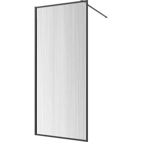 Douche de plain-pied Full Frame 140 cm Noir Profils Aluminium Verre teinté avec traitement anti-calcaire h200 - Mod. réversible Rodi