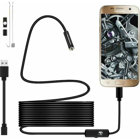 Endoscope - Caméra D'inspection - Tête Étanche IP67 - Câble Semi-Rigide 5 M - Résolution 640x480 - 6 LED Réglables - Compatible Android OTG Et PC - 1 Pièce (1/5)