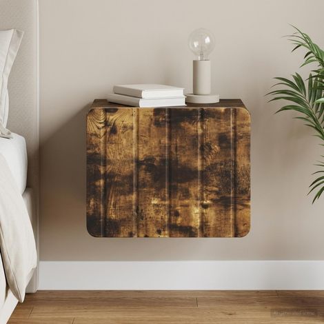Table de chevet murale en bois d’ingénierie Chêne fumé avec tiroir, 33 x 34,5 x 24 cm - PANGIVO (1/5)