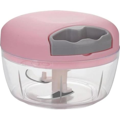 Mini-hachoir Manuel 500ml avec 3 lames en acier inoxydable, Coupe Oignon et Légumes, Mixeur Manuel pour Viande, (Rose, 500ML) (1/4)