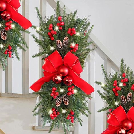 1 paquete de adornos navideños para exterior con lazos y luces para puerta de entrada y fiestas (rojo, talla única) (1/4)