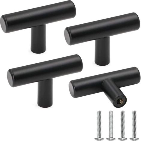 Lot de 4 poignées de meuble, poignées de porte d'armoire, boutons de tiroir vintage en acier inoxydable noir avec vis pour la décoration intérieure