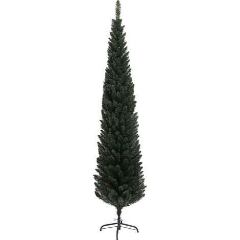 Sapin de Noël artificiel mince H.195 cm 390 branches vert foncé (1/5)