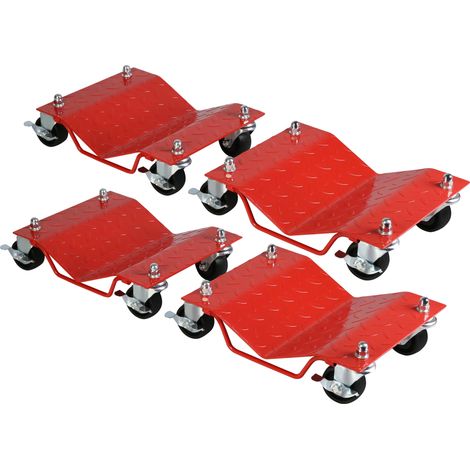 Carro para coche, ruedas con freno, acero resistente, rojo (1/2)