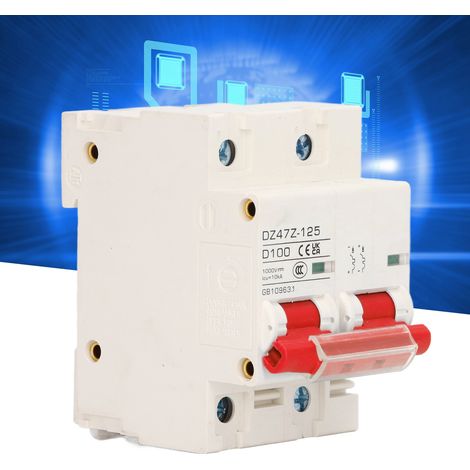 Disjoncteur DZ47Z-125 D100 DC 1000V 2P DC, disjoncteur miniature 100A pour systèmes photovoltaïques solaires, montage sur rail DIN, interrupteur rouge basse tension. (1/5)