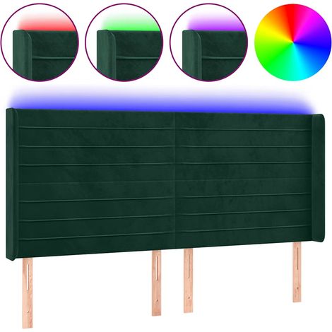 Testiera Testata del letto a LED Verde Scuro 203x16x118/128 cm in Velluto (1/5)