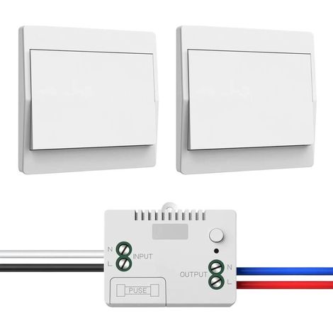 Conjunto de interruptores sin cable de 230 V, interruptor sin cable, sin necesidad de batería, interruptor mural fijo, control de su lámpara a una distancia de 200 m (1 receptor y 2 paneles de control