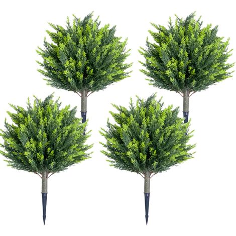 Arbre topiaire artificiel réaliste pour intérieur/externeérieur - Cyprès - Décoration maison, jardin, terrasse - Montage facile - Lot de 4, vert, 65x45 cm (1/5)