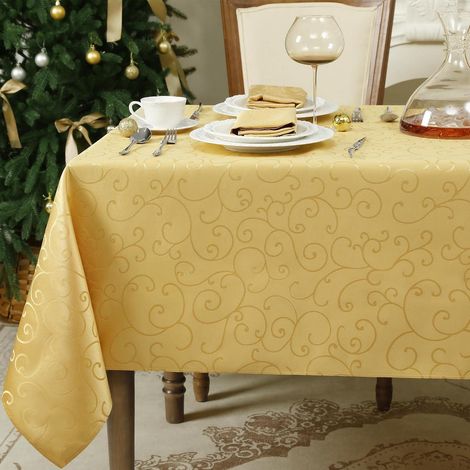 Tischdecke Gold 240x140 cm Jacquard Damast schmutzabweisend rechteckig festlich