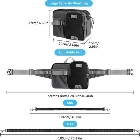Ceinture de course avec laisse pour chien, kit mains libres ajustable, sac banane multifonction pour promenade, randonnée et sport, résistant et réfléchissant
