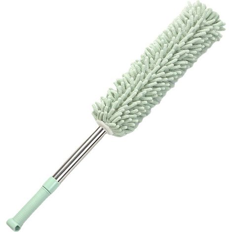Chiffon à poussière amovible et lavable en chenille, acier inoxydable télescopique, plumeau vert clair pour maison, lit et bureau (1/5)